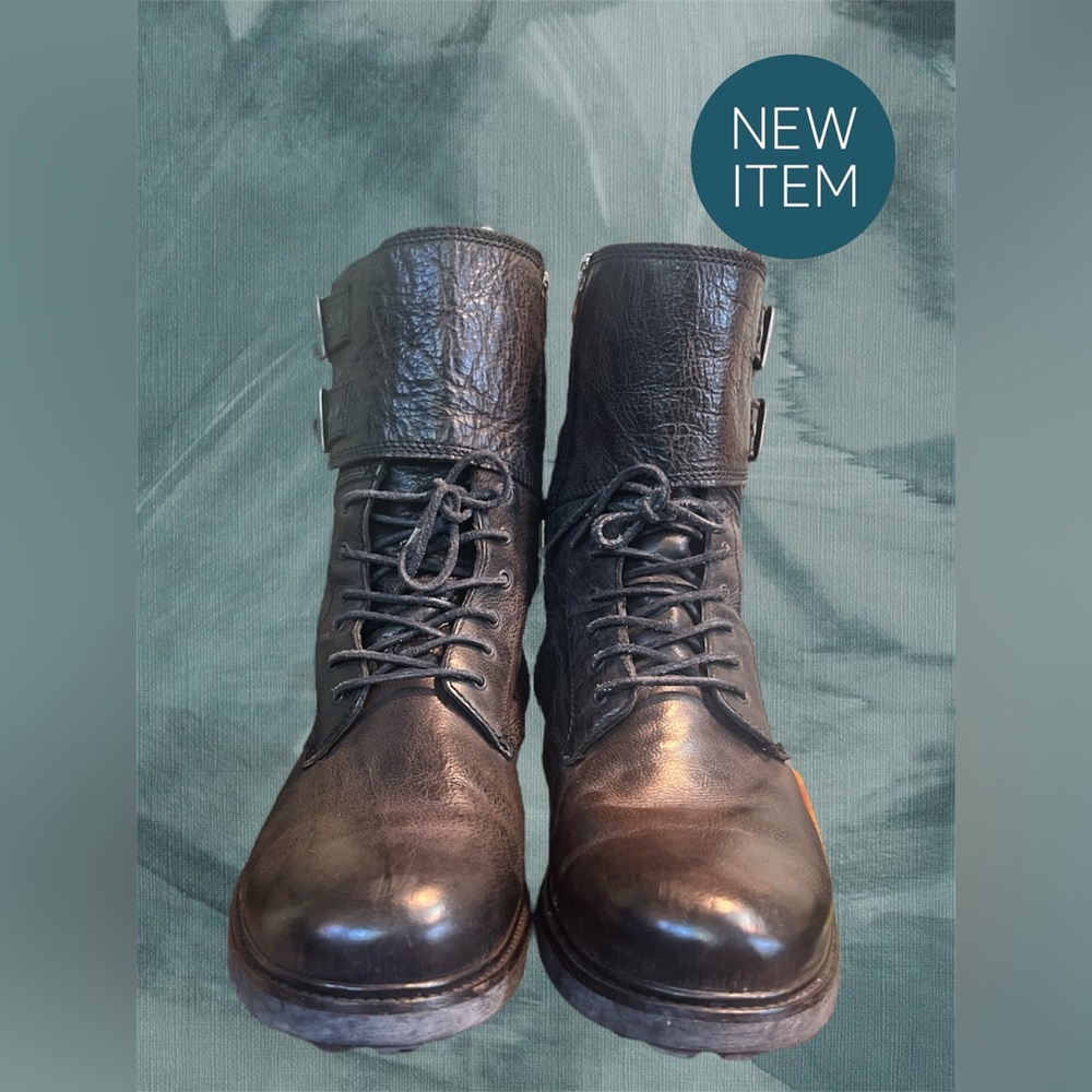 H By Hudson Black Leather Lace-Up Boots